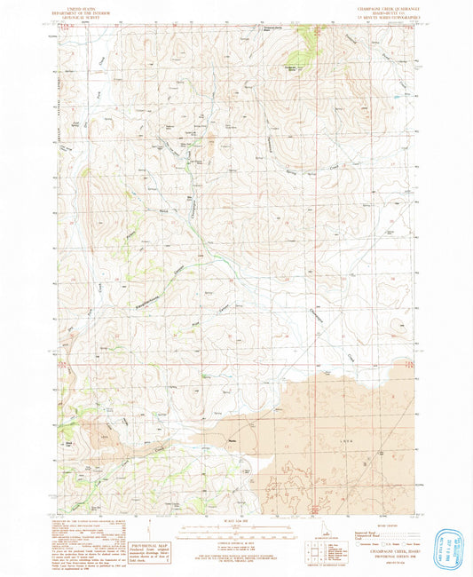 Classic USGS Champagne Creek Idaho 7.5'x7.5' Topo Map Image