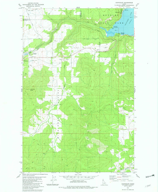 Classic USGS Chatcolet Idaho 7.5'x7.5' Topo Map Image