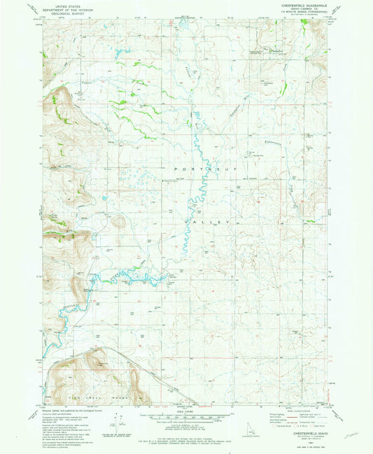 Classic USGS Chesterfield Idaho 7.5'x7.5' Topo Map Image