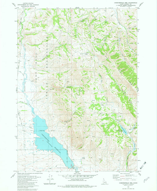 Classic USGS Chesterfield Reservoir Idaho 7.5'x7.5' Topo Map Image