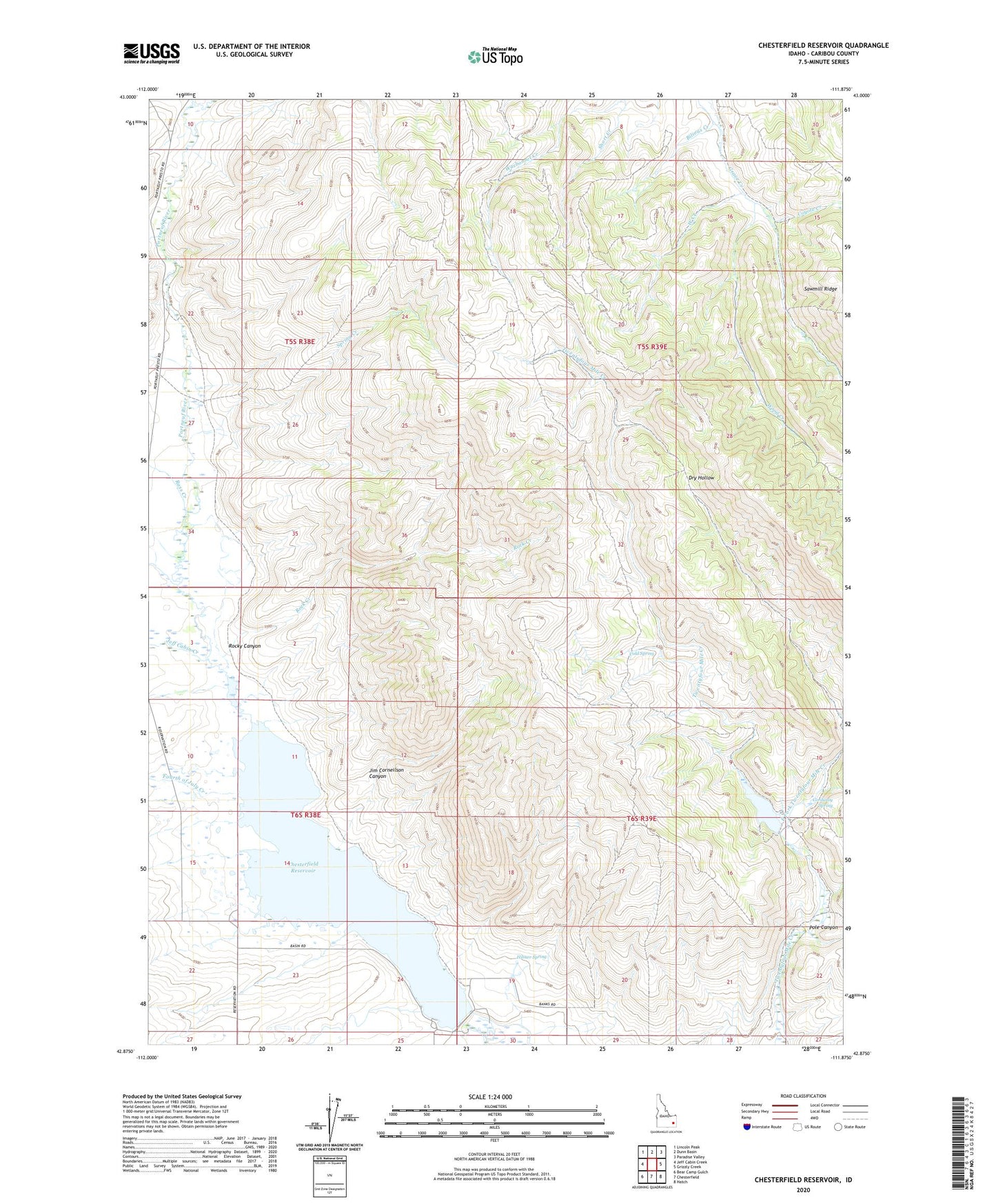 Chesterfield Reservoir Idaho US Topo Map Image