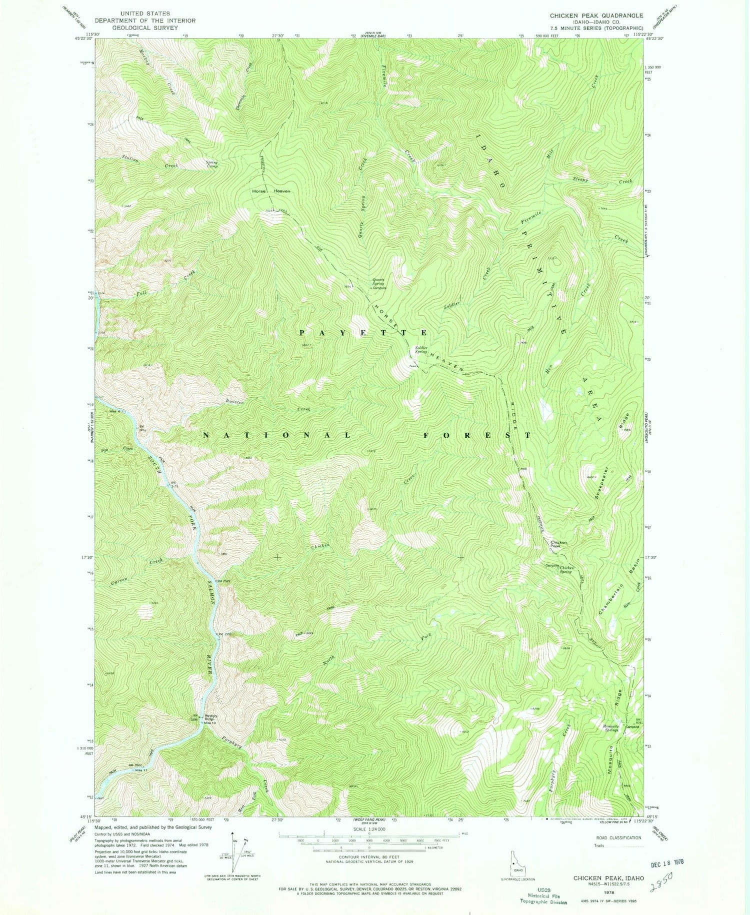Classic USGS Chicken Peak Idaho 7.5'x7.5' Topo Map Image