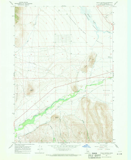 Classic USGS Chilly Buttes Idaho 7.5'x7.5' Topo Map Image