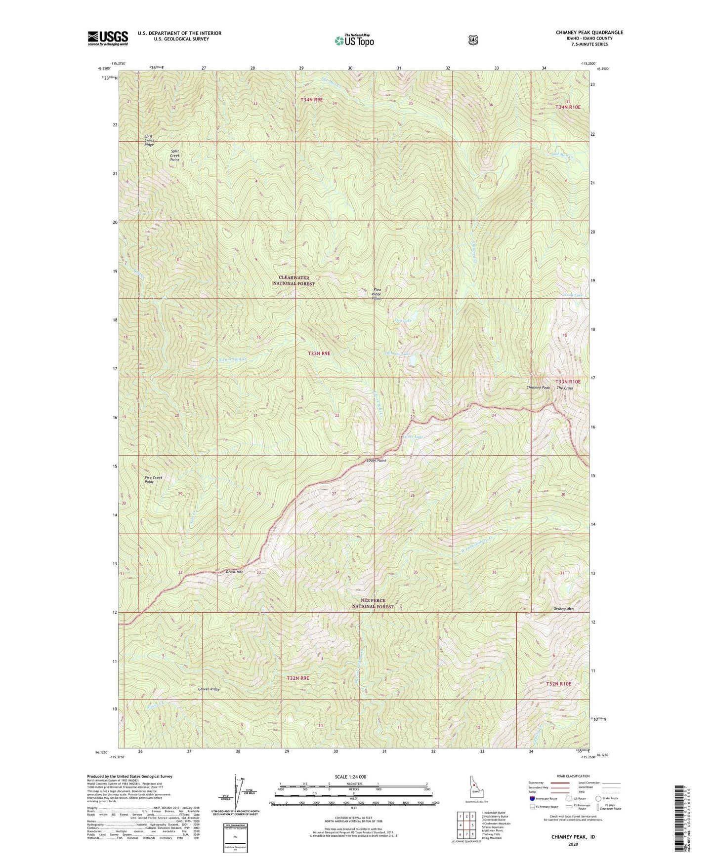 Chimney Peak Idaho US Topo Map Image