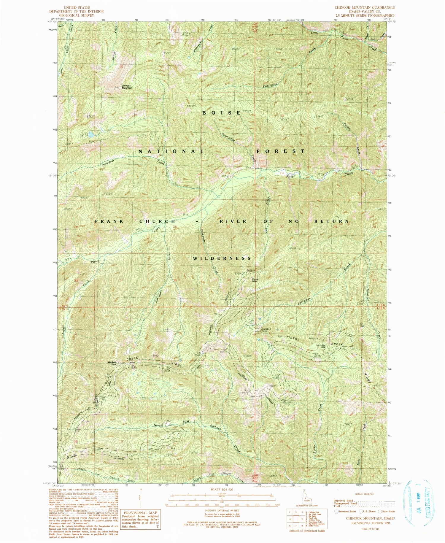 Classic USGS Chinook Mountain Idaho 7.5'x7.5' Topo Map Image