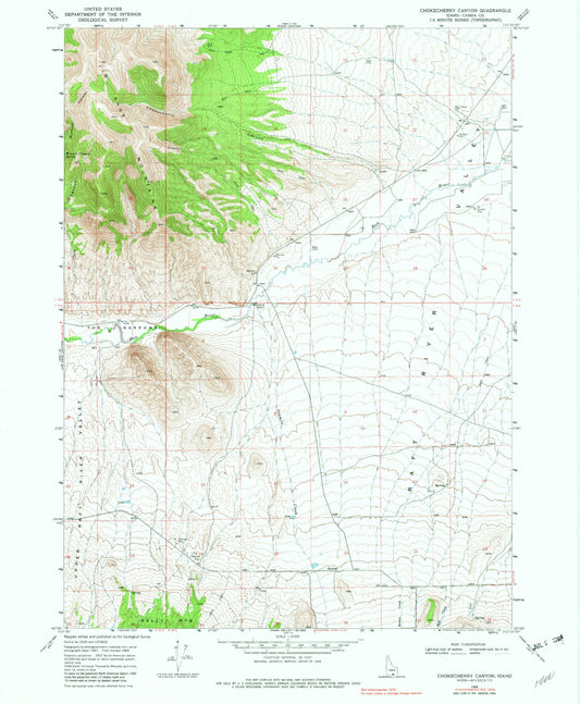 Classic USGS Chokecherry Canyon Idaho 7.5'x7.5' Topo Map Image