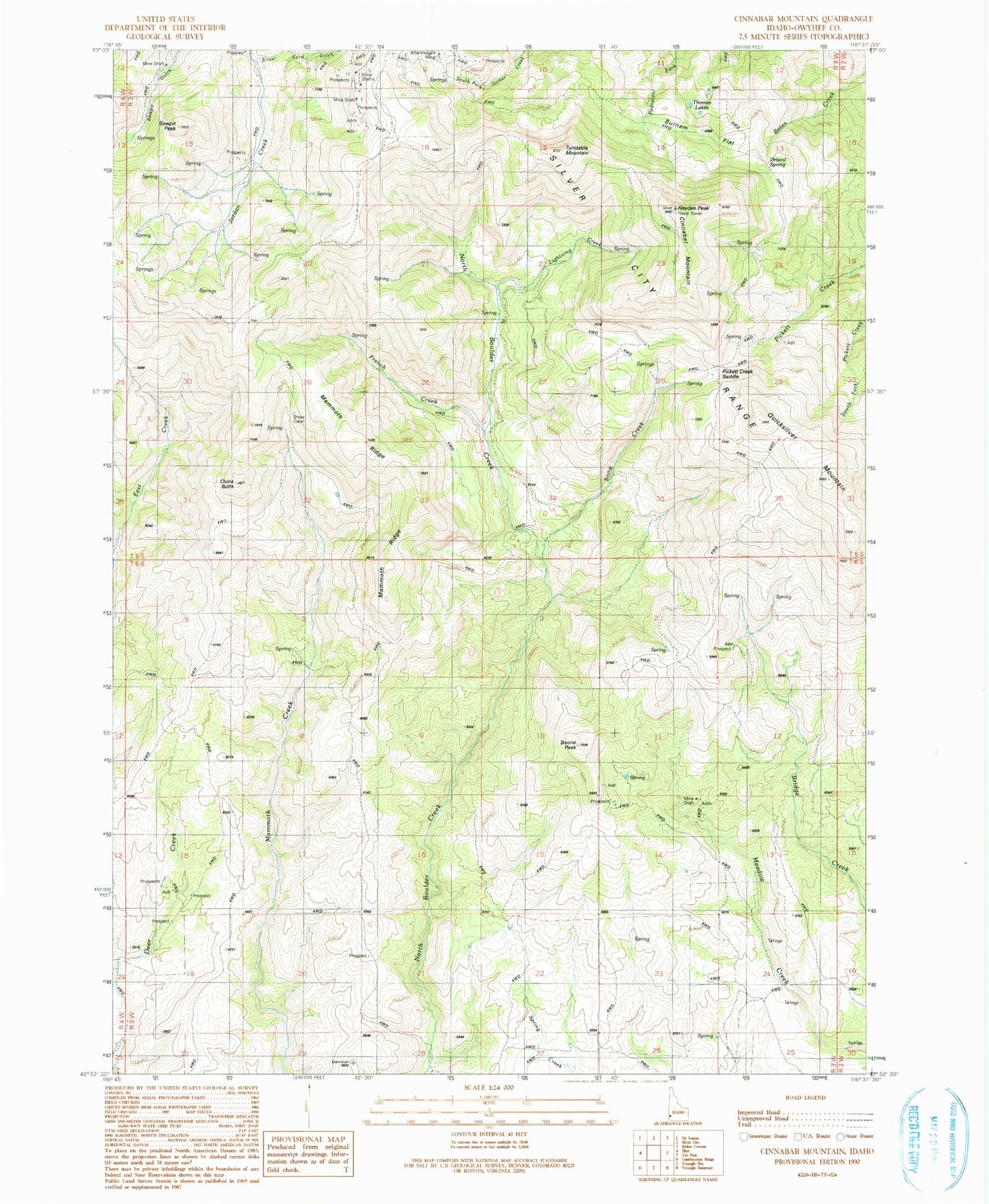 Classic USGS Cinnabar Mountain Idaho 7.5'x7.5' Topo Map Image