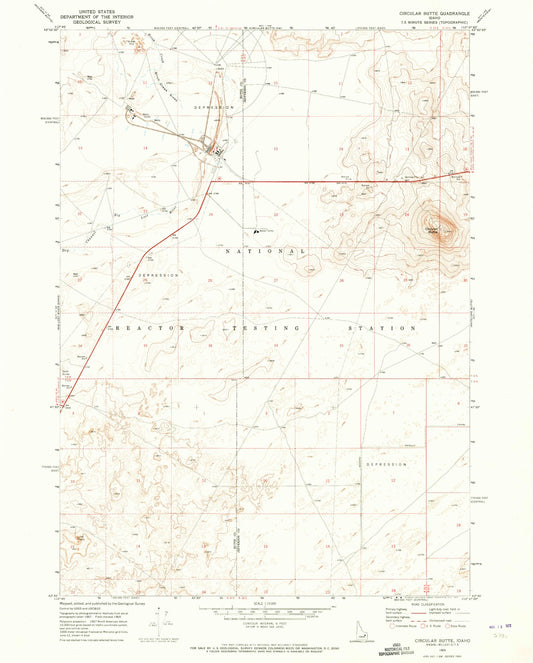Classic USGS Circular Butte Idaho 7.5'x7.5' Topo Map Image