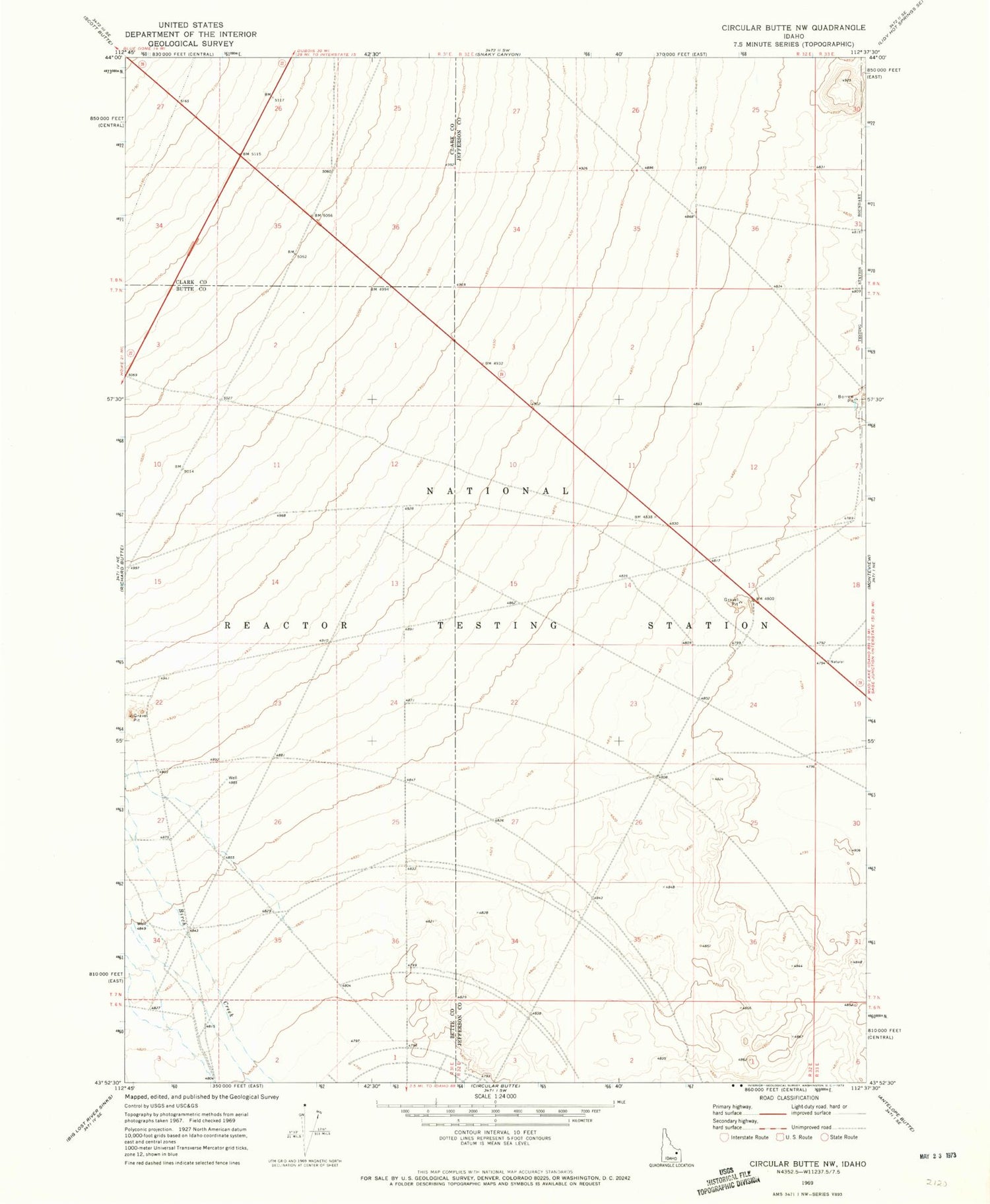 Classic USGS Circular Butte NW Idaho 7.5'x7.5' Topo Map Image