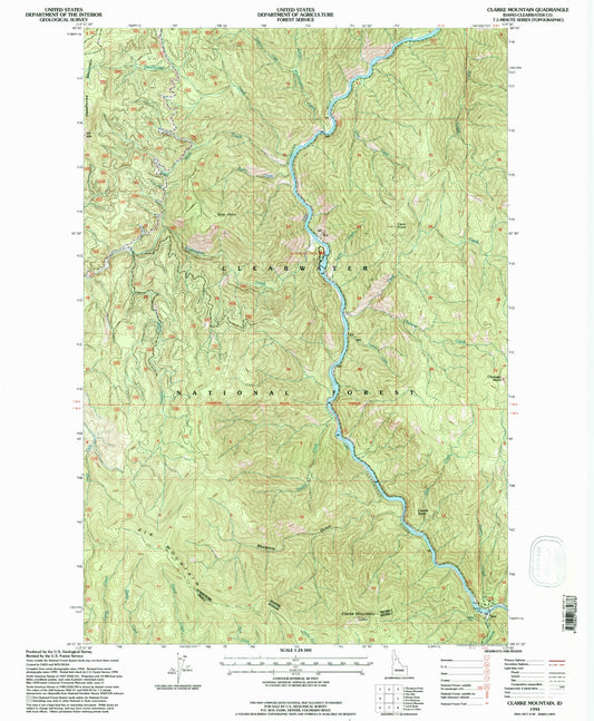 Classic USGS Clarke Mountain Idaho 7.5'x7.5' Topo Map Image
