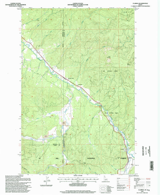Classic USGS Clarkia Idaho 7.5'x7.5' Topo Map Image