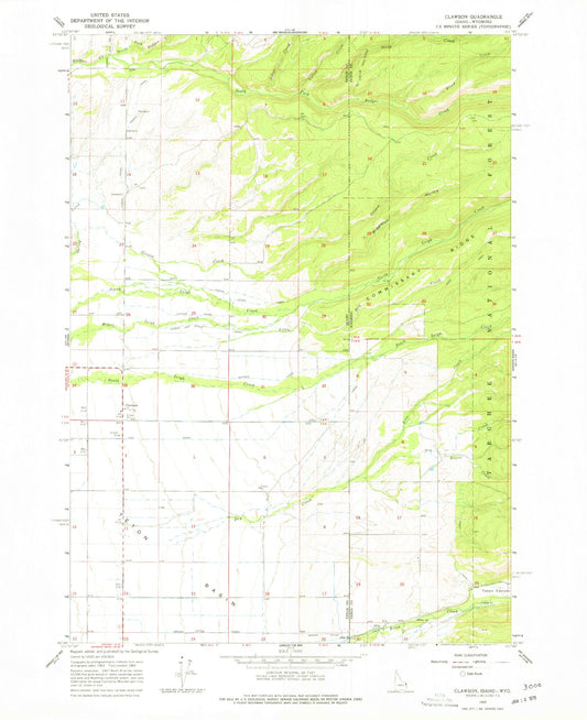 Classic USGS Clawson Idaho 7.5'x7.5' Topo Map Image