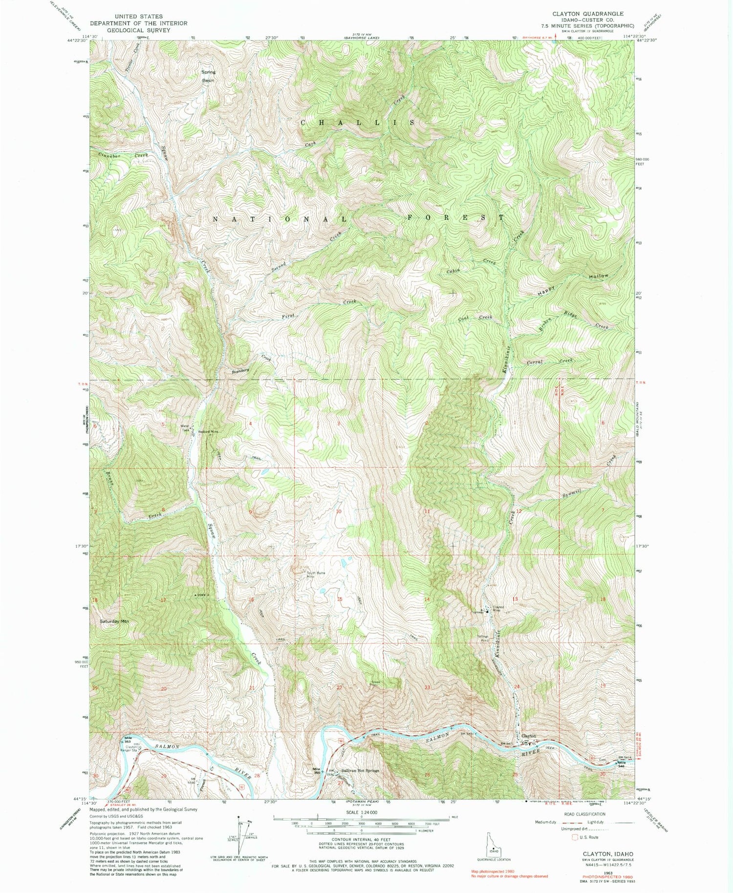 Classic USGS Clayton Idaho 7.5'x7.5' Topo Map Image