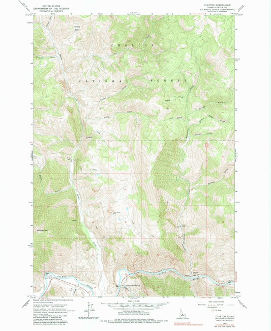 Classic USGS Clayton Idaho 7.5'x7.5' Topo Map Image