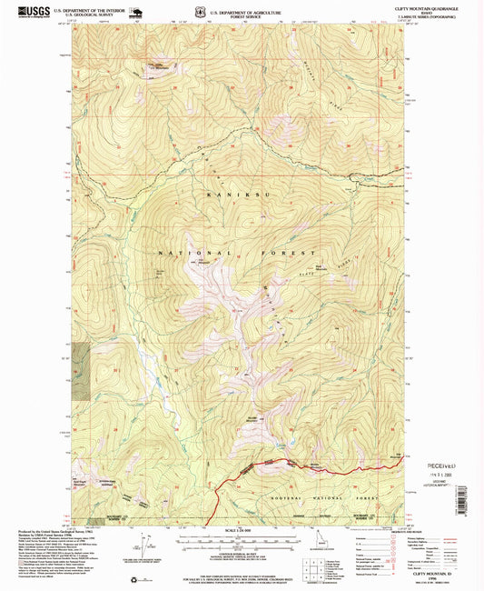 Classic USGS Clifty Mountain Idaho 7.5'x7.5' Topo Map Image