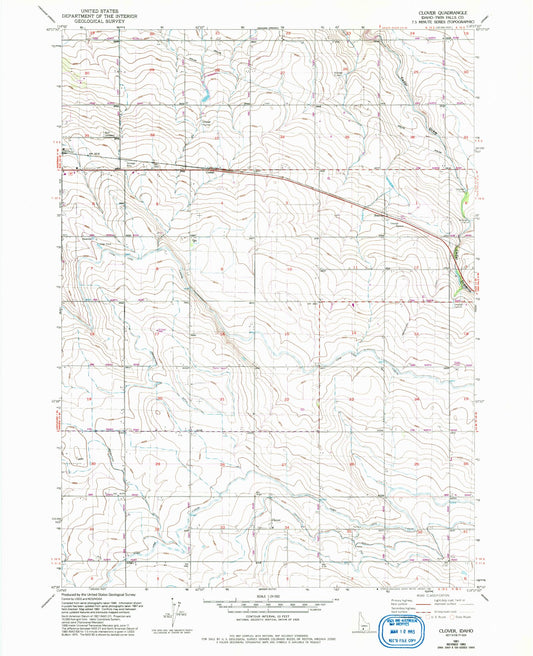 Classic USGS Clover Idaho 7.5'x7.5' Topo Map Image