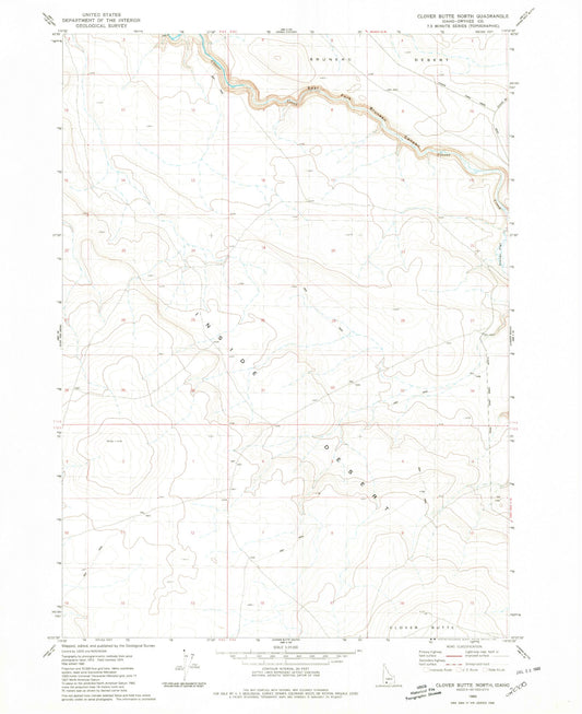 Classic USGS Clover Butte North Idaho 7.5'x7.5' Topo Map Image