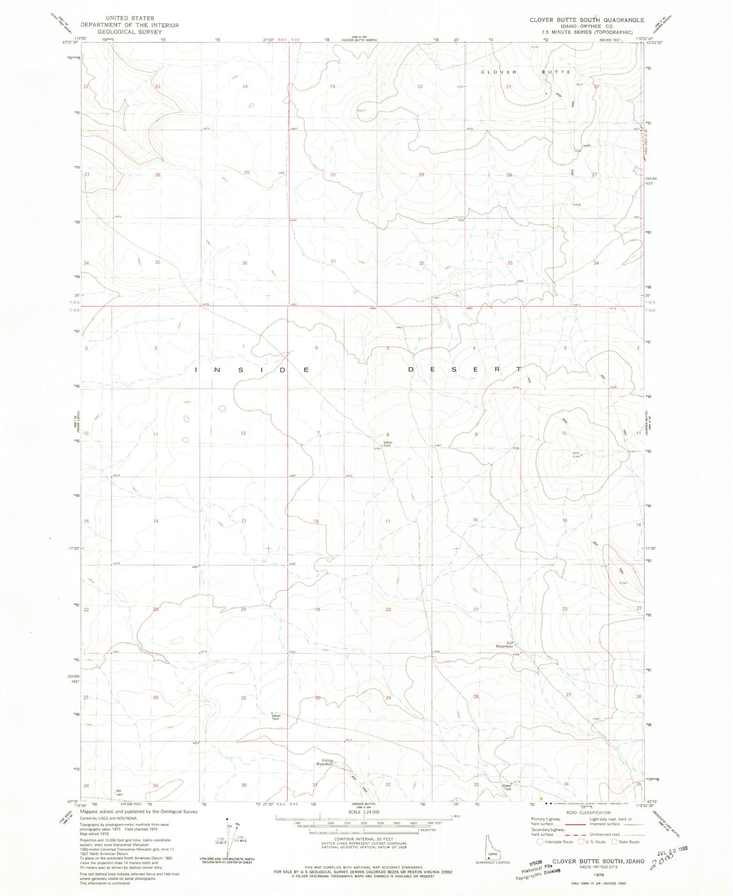 Classic USGS Clover Butte South Idaho 7.5'x7.5' Topo Map Image