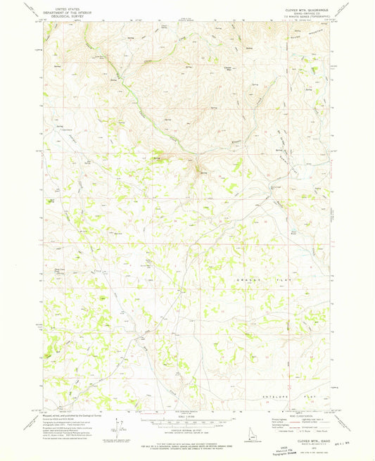 Classic USGS Clover Mountain Idaho 7.5'x7.5' Topo Map Image