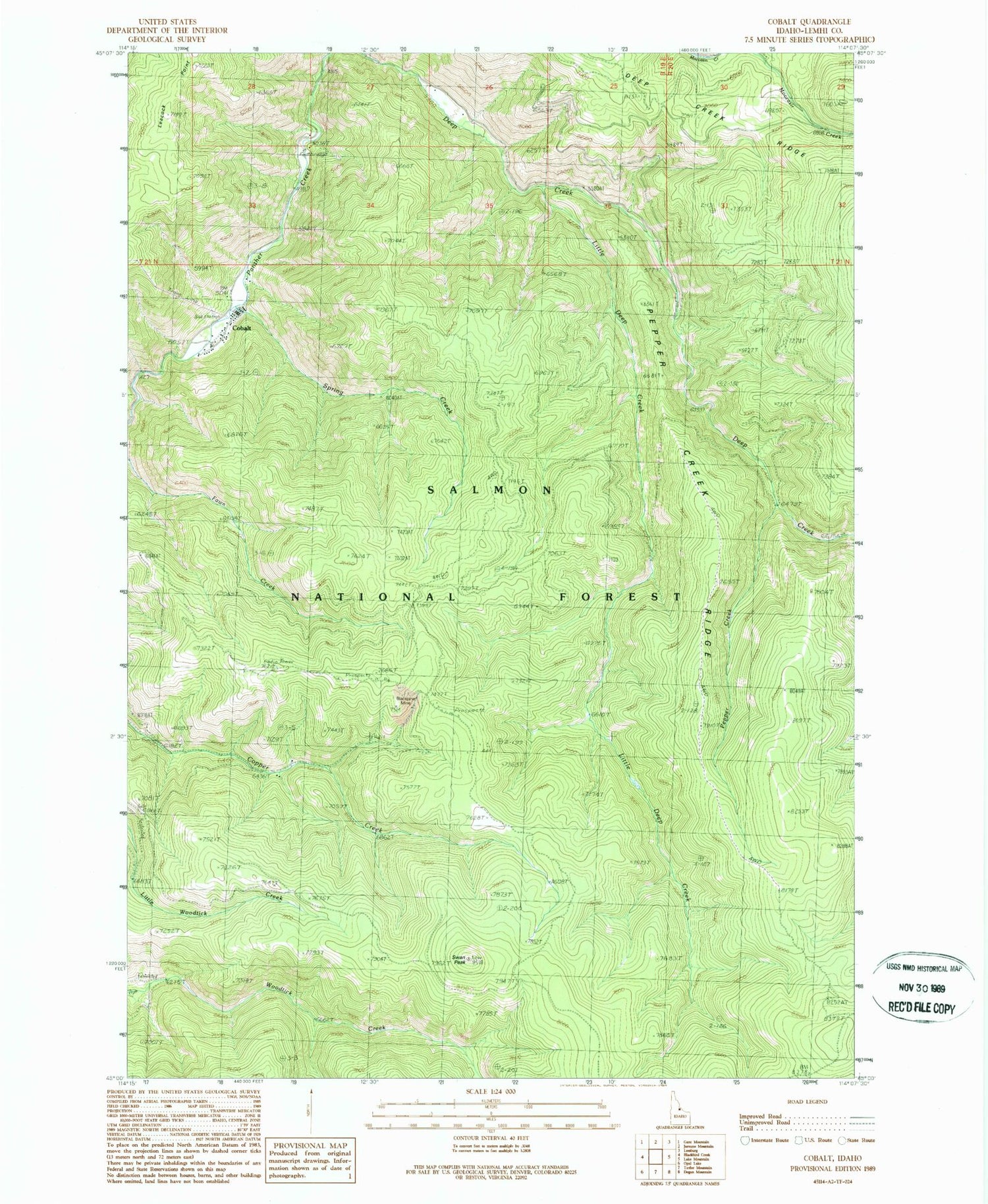 Classic USGS Cobalt Idaho 7.5'x7.5' Topo Map Image