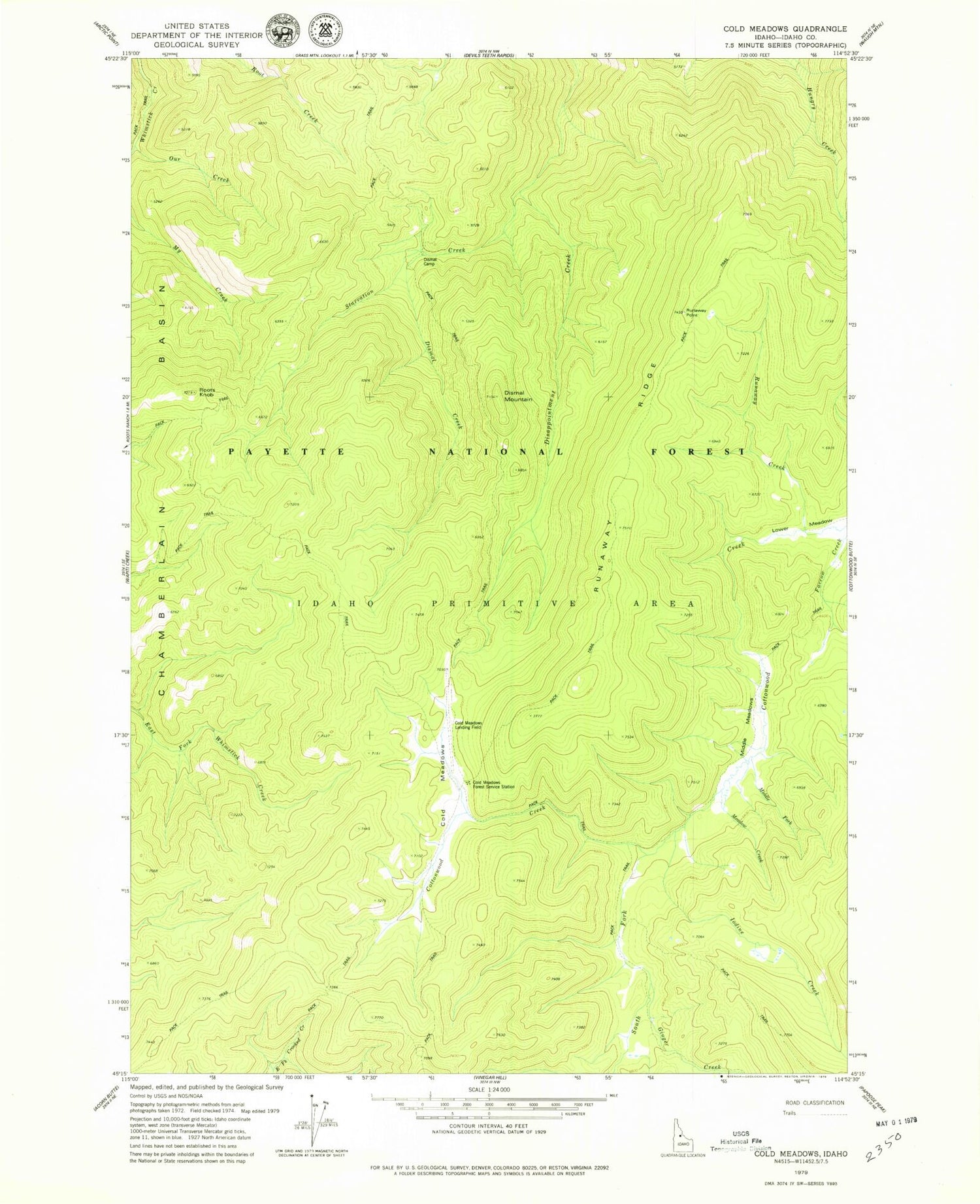 Classic USGS Cold Meadows Idaho 7.5'x7.5' Topo Map Image
