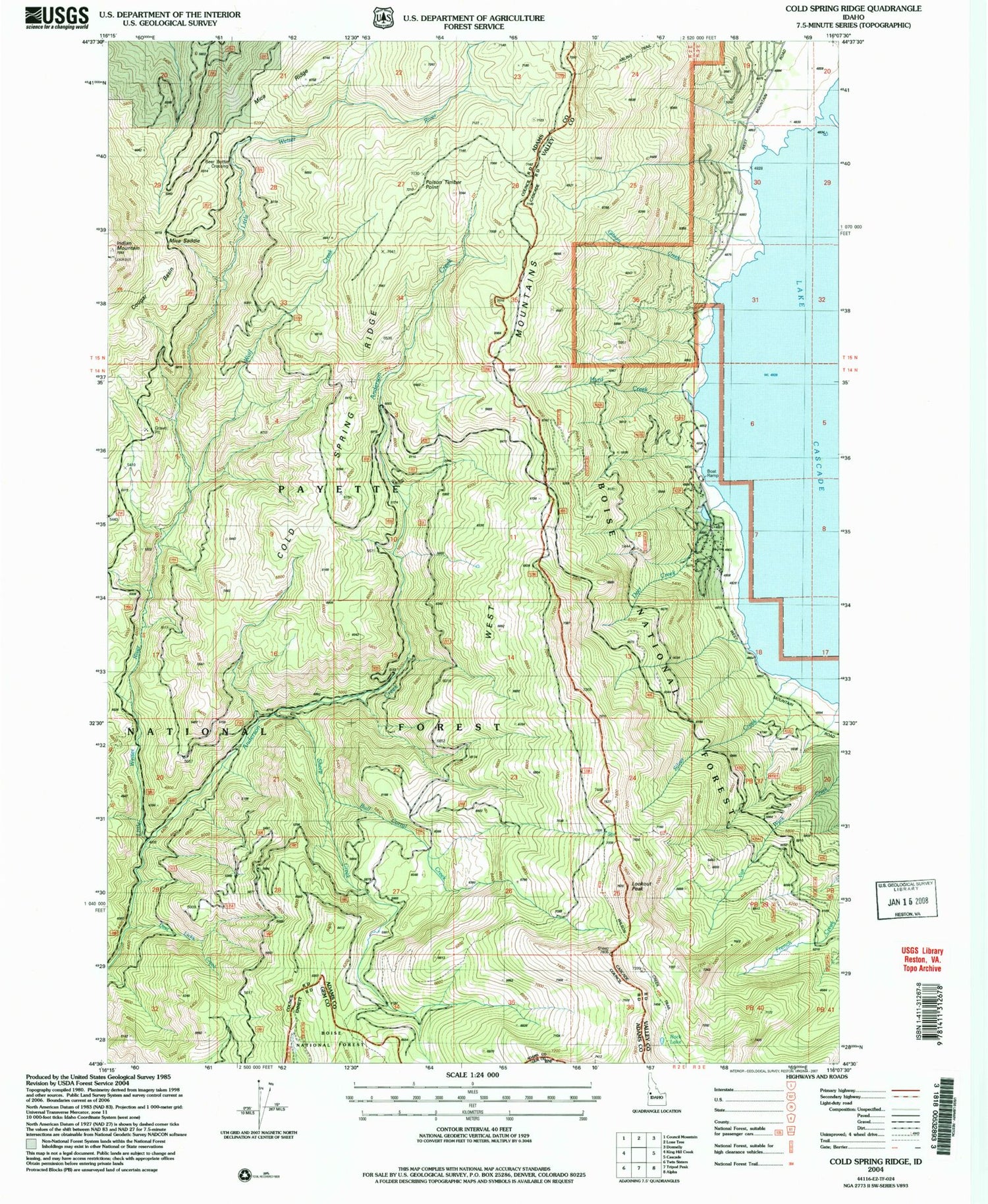 Classic USGS Cold Spring Ridge Idaho 7.5'x7.5' Topo Map Image