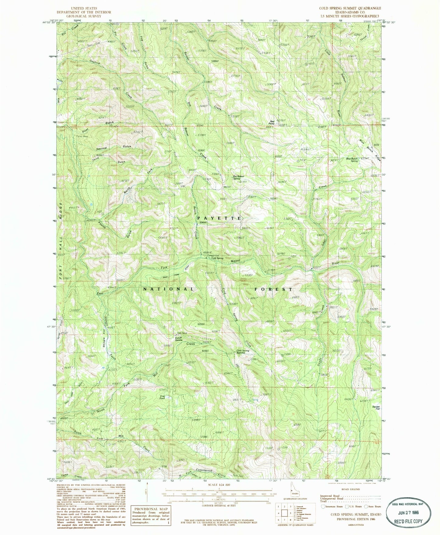 Classic USGS Cold Spring Summit Idaho 7.5'x7.5' Topo Map Image