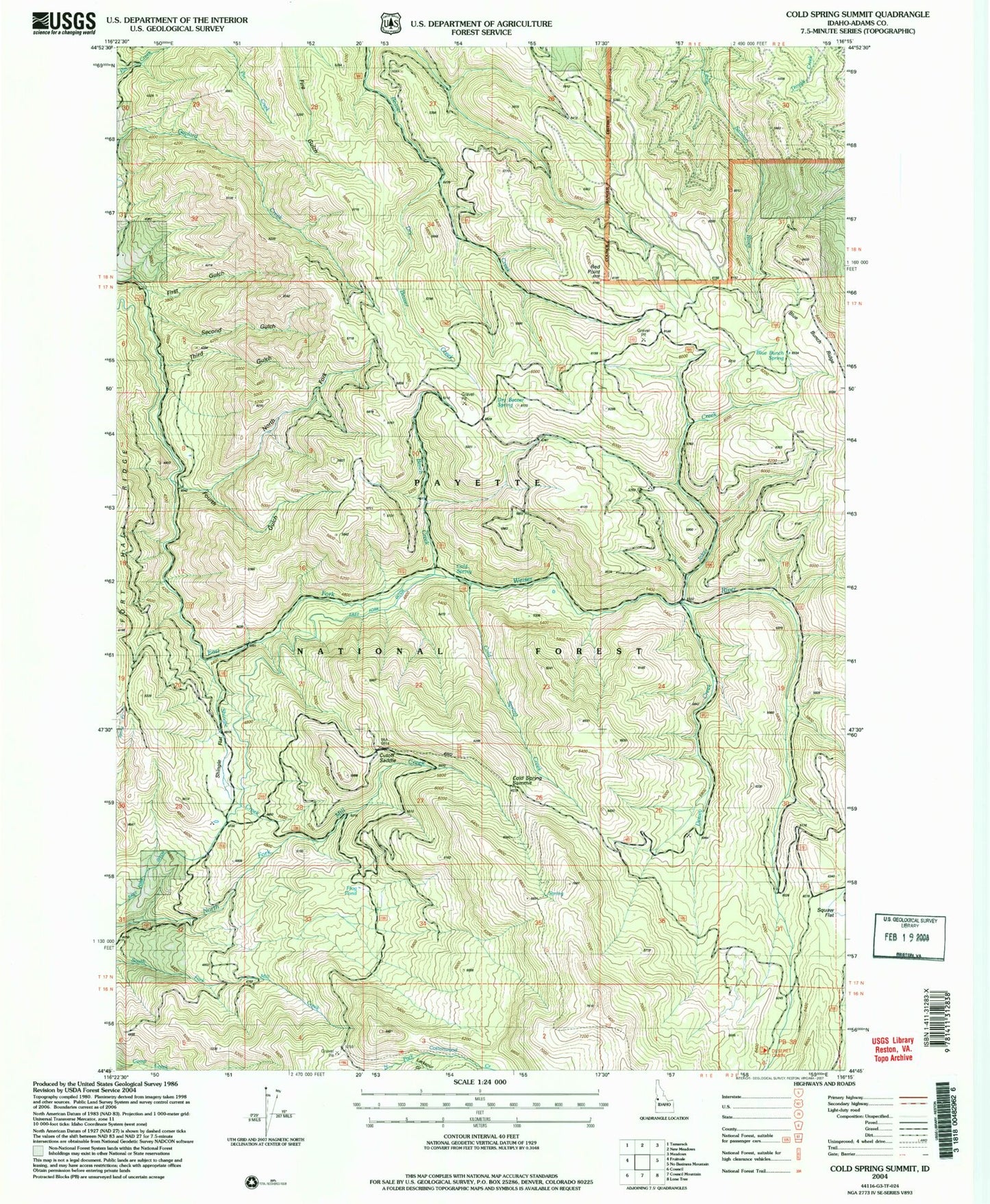 Classic USGS Cold Spring Summit Idaho 7.5'x7.5' Topo Map Image