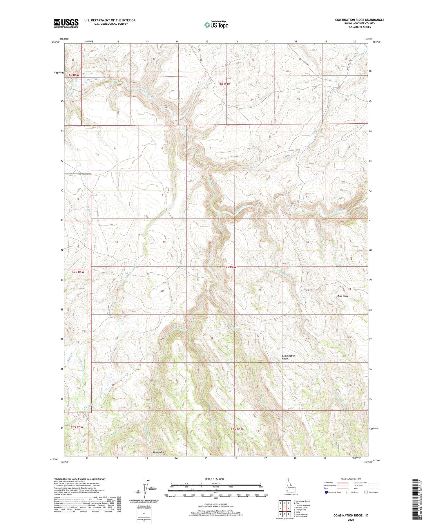 Combination Ridge Idaho US Topo Map Image