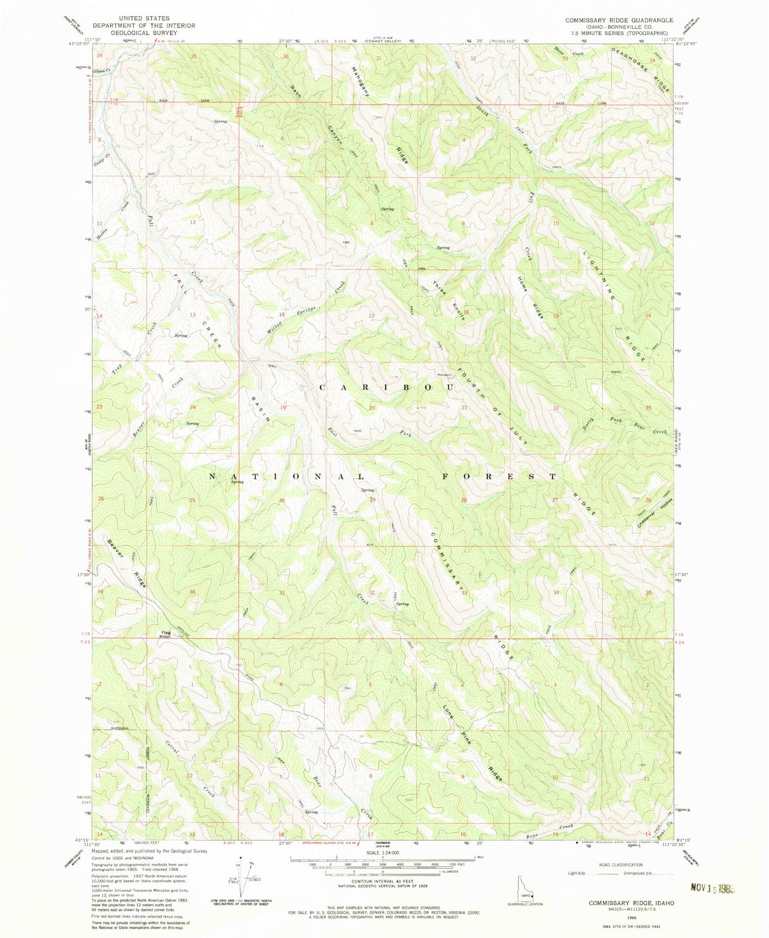 Classic USGS Commissary Ridge Idaho 7.5'x7.5' Topo Map Image