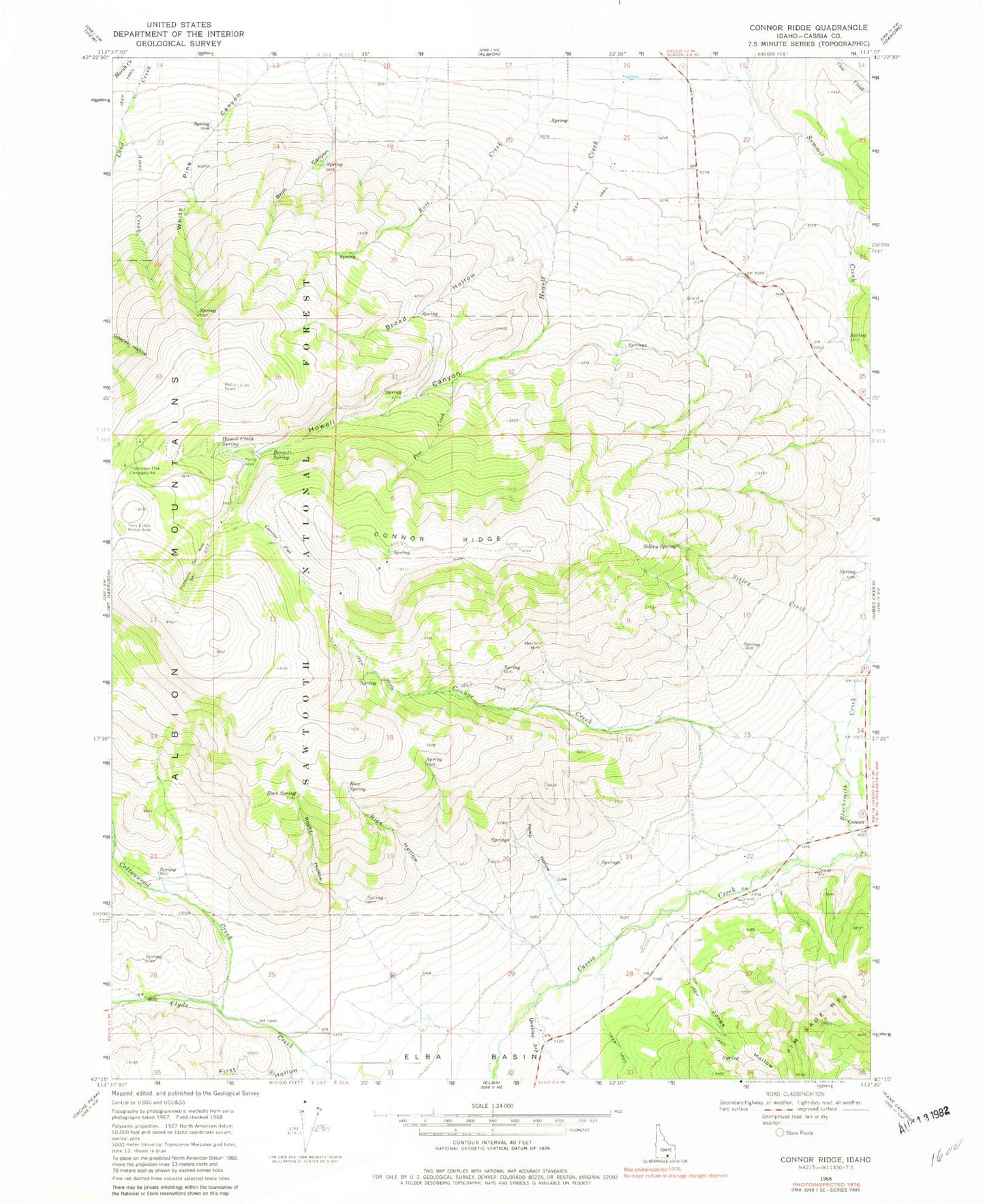Classic USGS Connor Ridge Idaho 7.5'x7.5' Topo Map Image