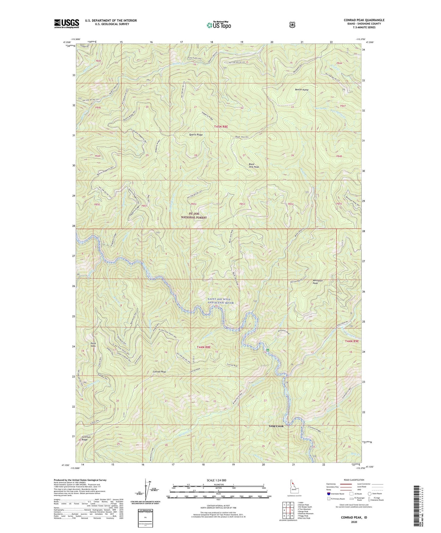 Conrad Peak Idaho US Topo Map Image