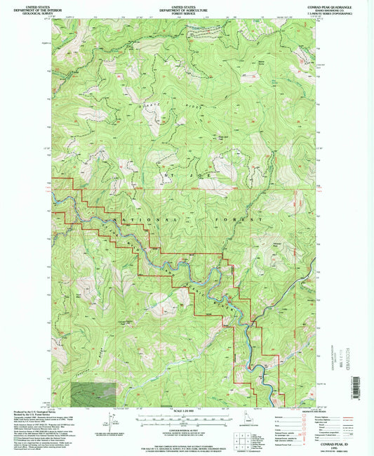 Classic USGS Conrad Peak Idaho 7.5'x7.5' Topo Map Image