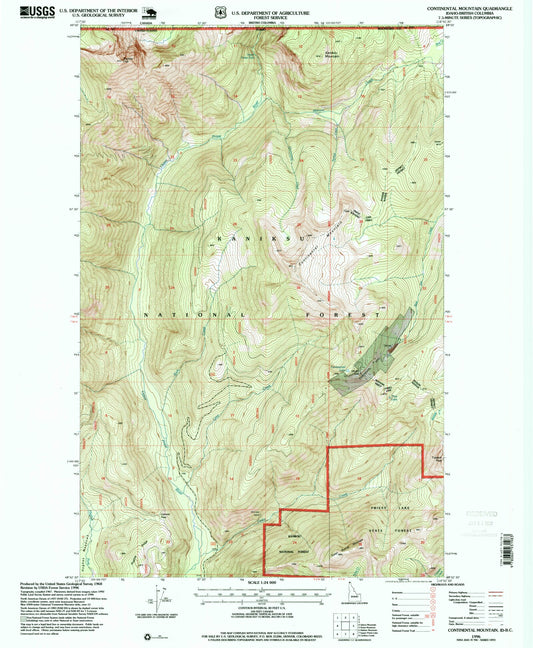 Classic USGS Continental Mountain Idaho 7.5'x7.5' Topo Map Image