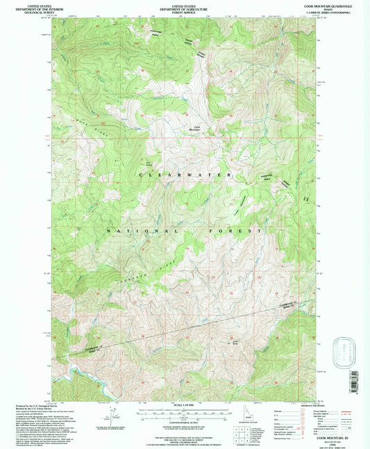 Classic USGS Cook Mountain Idaho 7.5'x7.5' Topo Map Image
