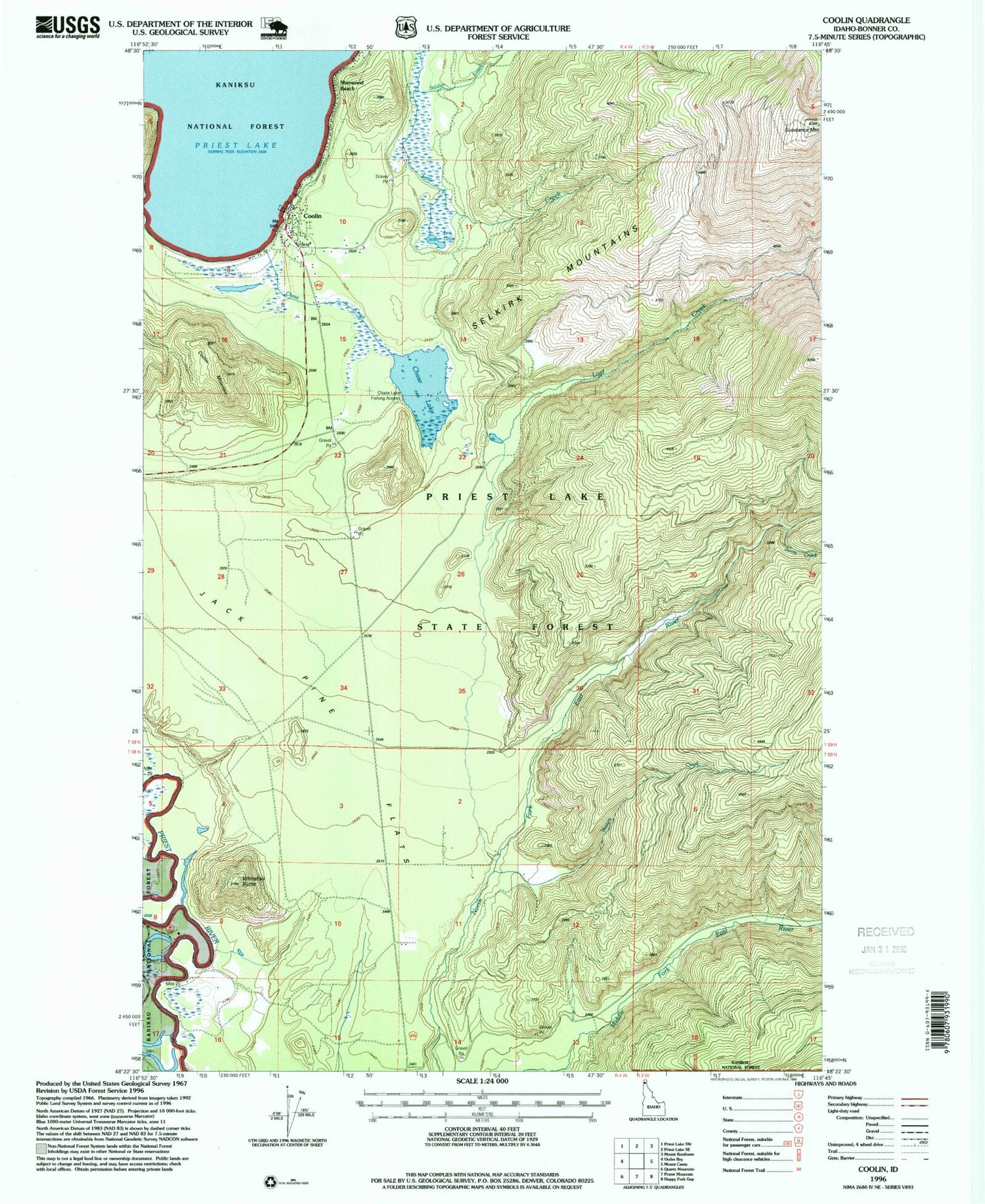 Classic USGS Coolin Idaho 7.5'x7.5' Topo Map Image