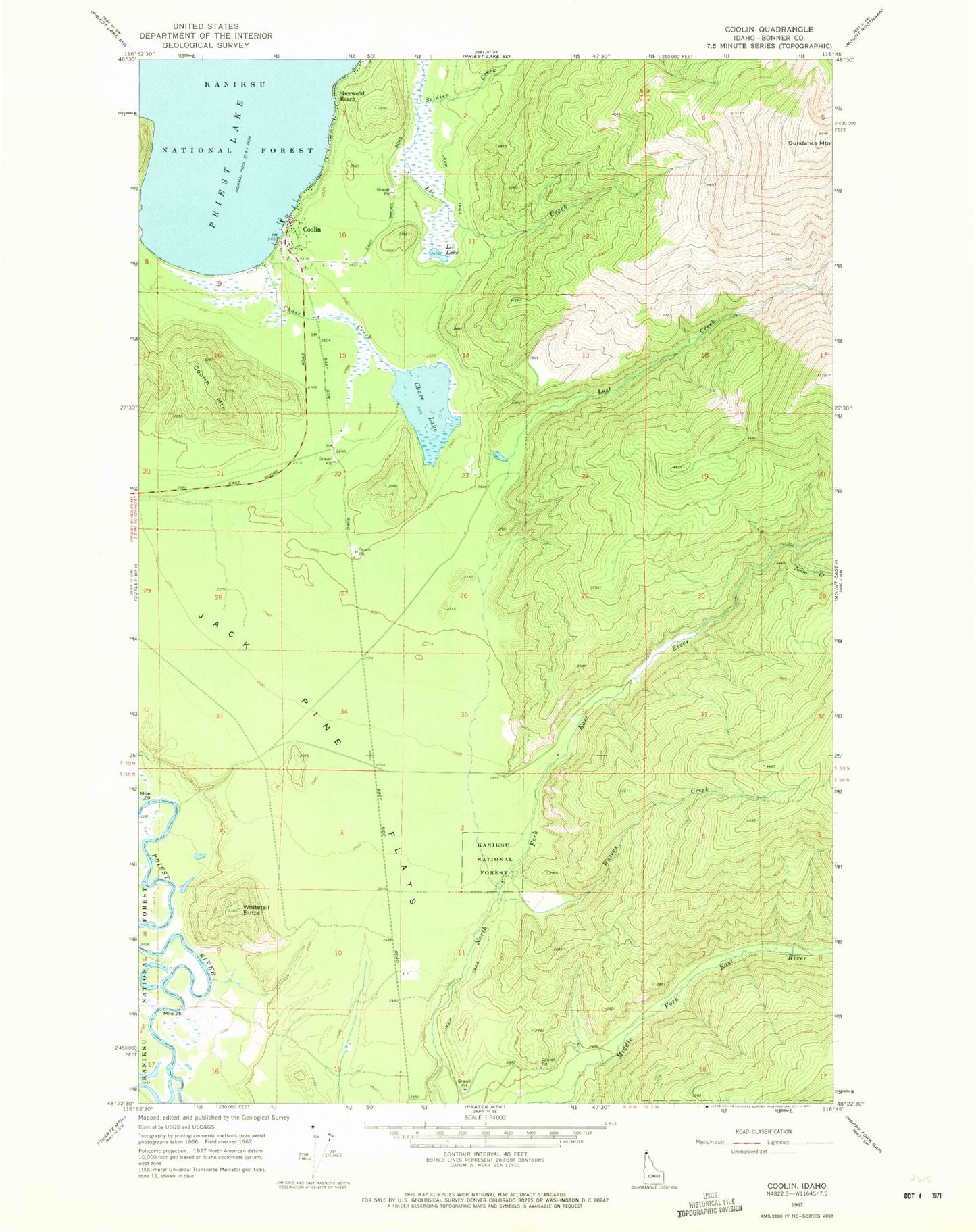 Classic USGS Coolin Idaho 7.5'x7.5' Topo Map Image