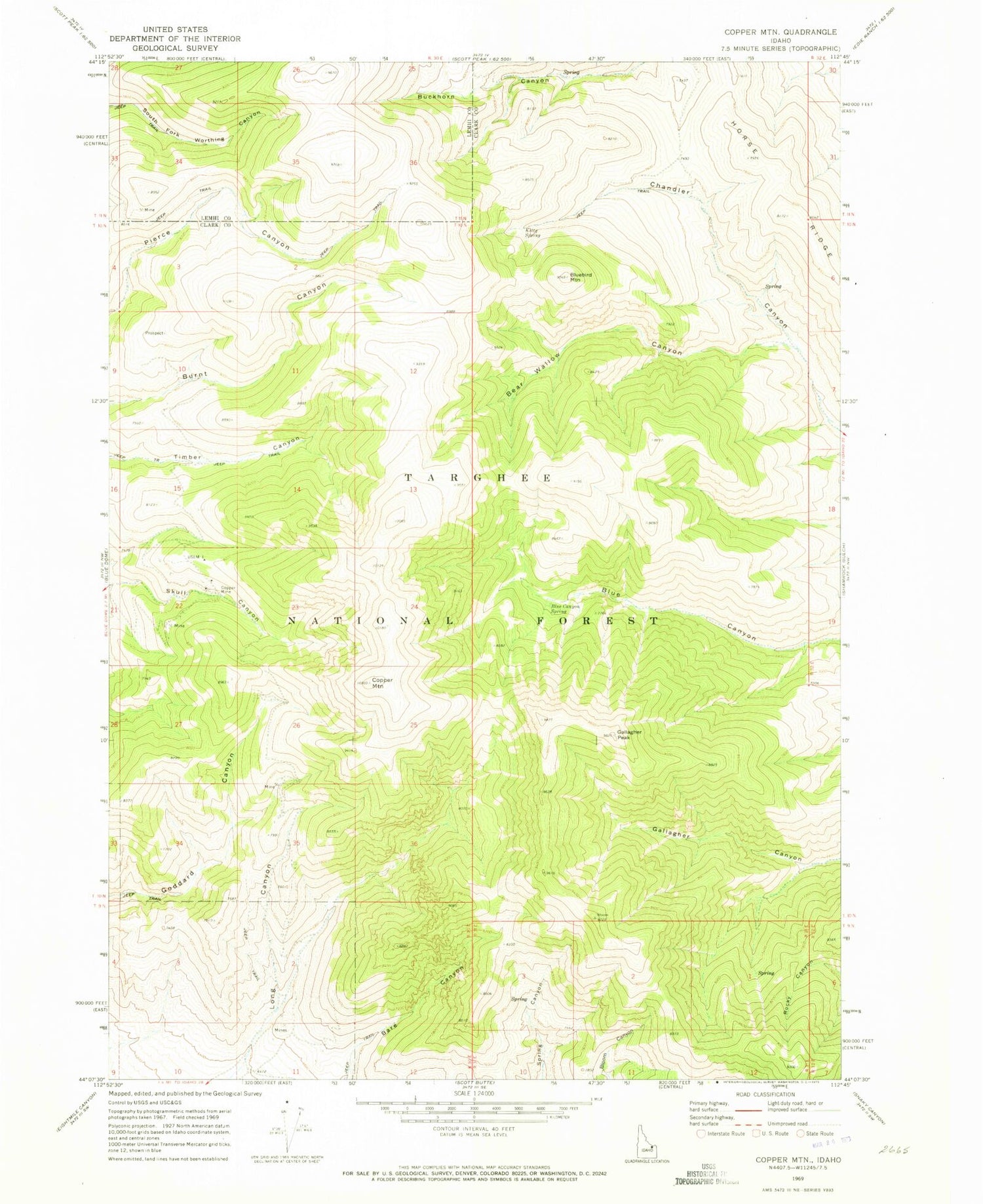 Classic USGS Copper Mountain Idaho 7.5'x7.5' Topo Map Image
