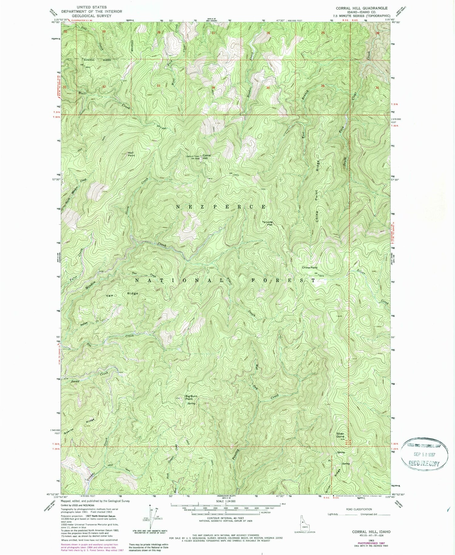 Classic USGS Corral Hill Idaho 7.5'x7.5' Topo Map Image