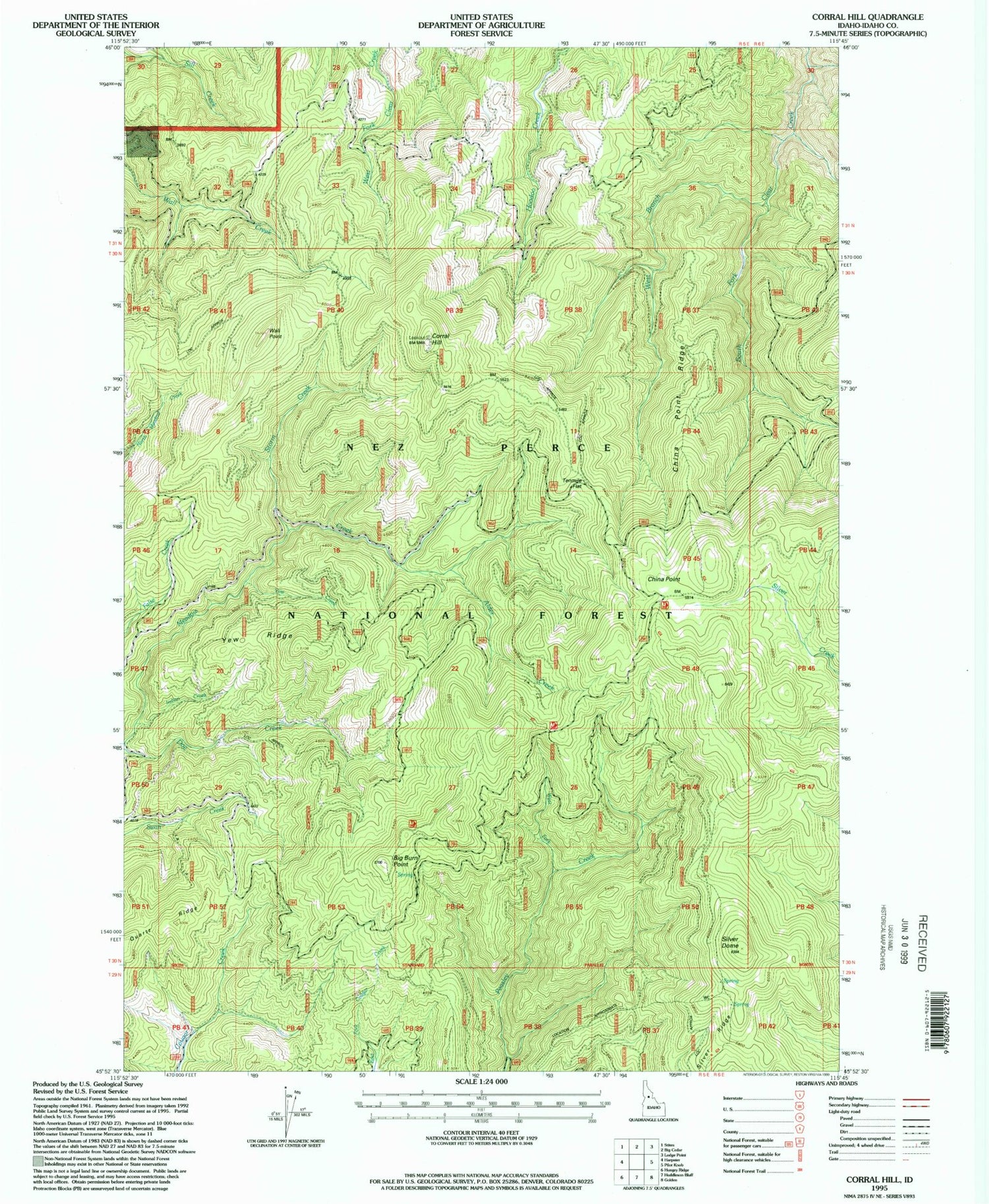 Classic USGS Corral Hill Idaho 7.5'x7.5' Topo Map Image