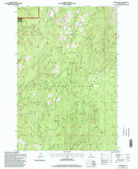 Classic USGS Corral Hill Idaho 7.5'x7.5' Topo Map Image