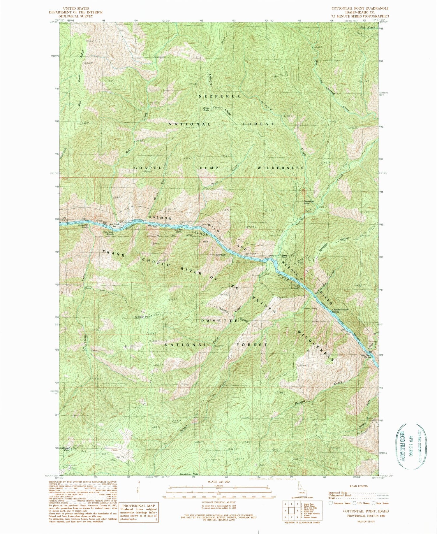 Classic USGS Cottontail Point Idaho 7.5'x7.5' Topo Map Image