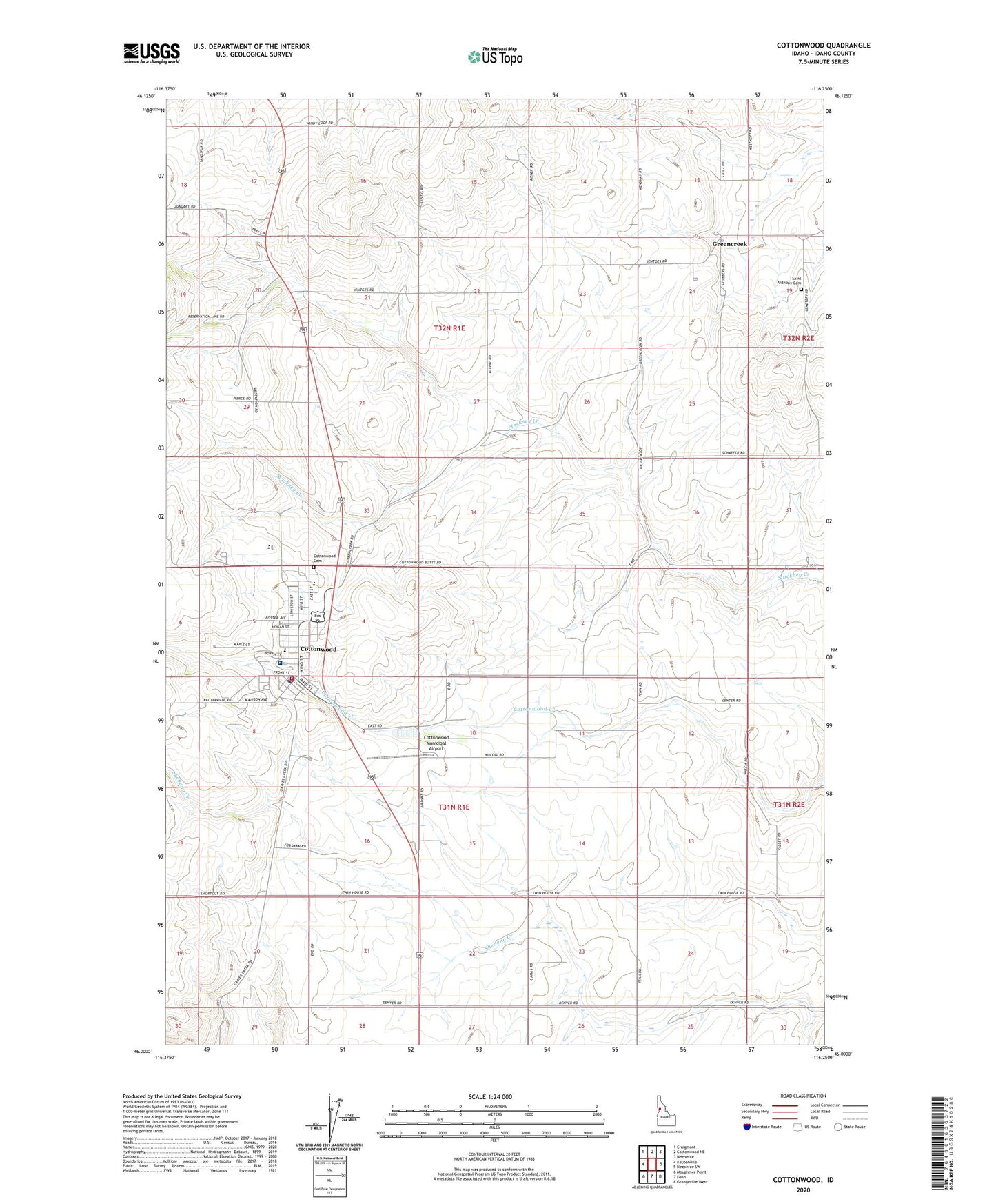 Cottonwood Idaho US Topo Map Image