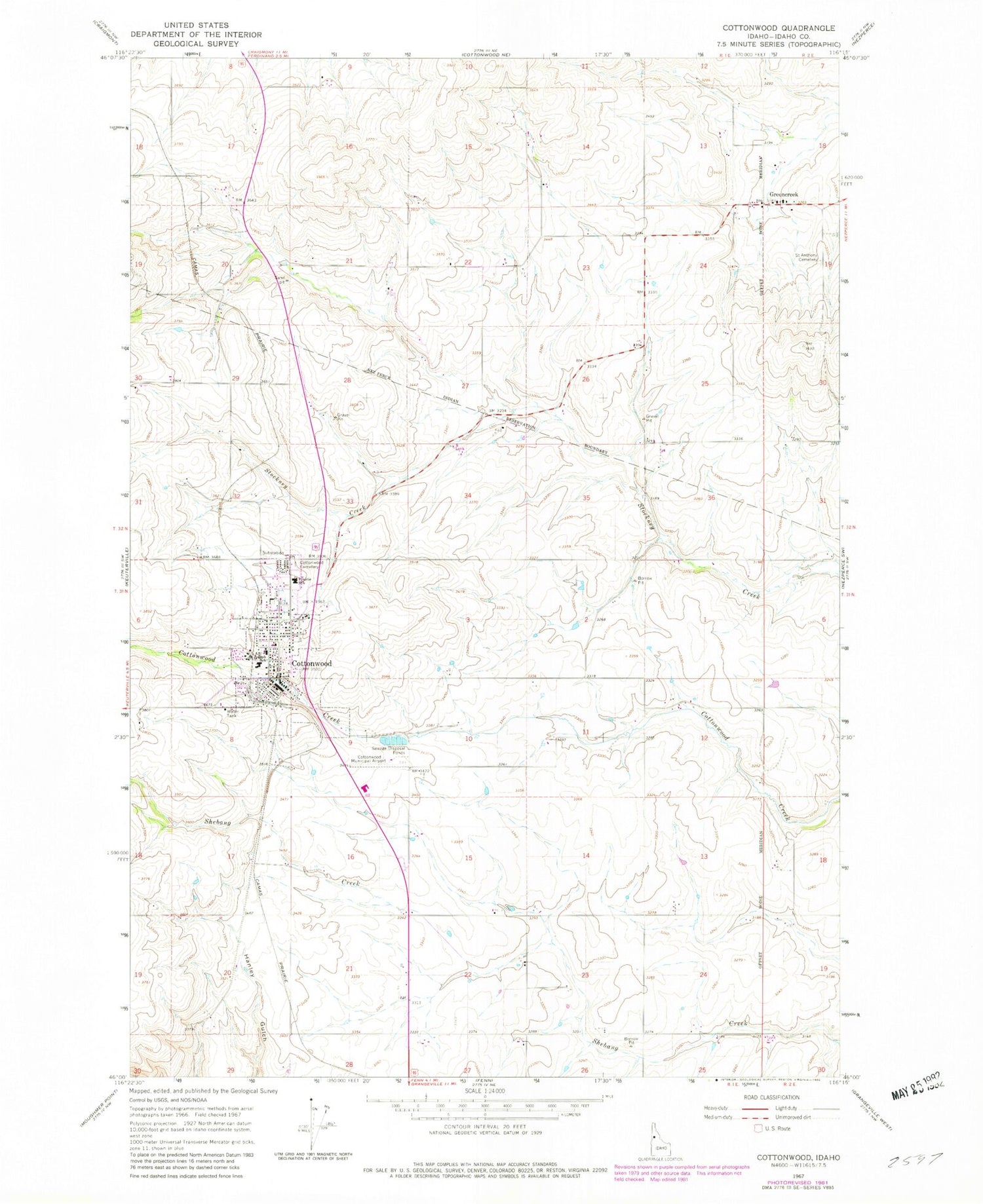 Classic USGS Cottonwood Idaho 7.5'x7.5' Topo Map Image