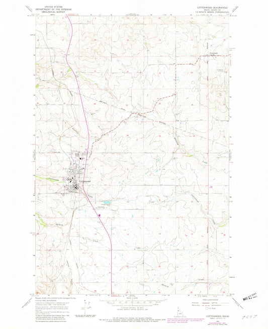 Classic USGS Cottonwood Idaho 7.5'x7.5' Topo Map Image
