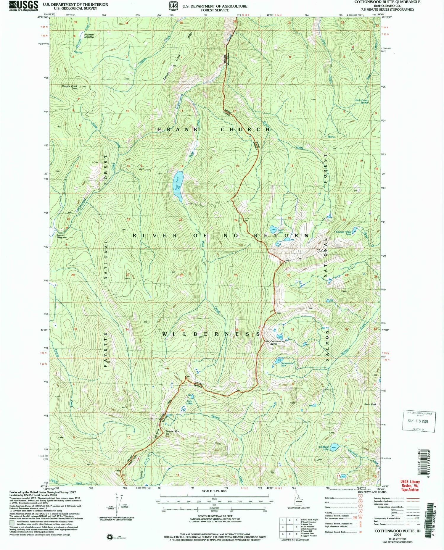 Classic USGS Cottonwood Butte Idaho 7.5'x7.5' Topo Map Image