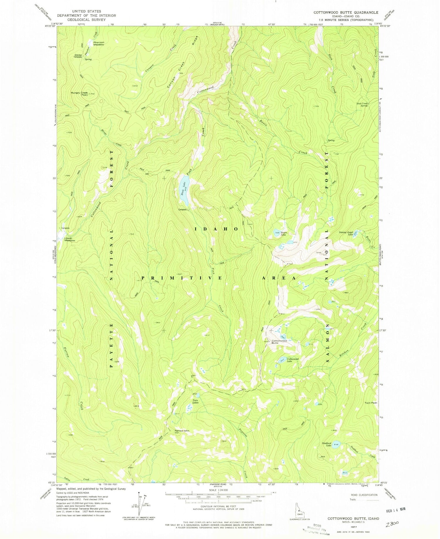 Classic USGS Cottonwood Butte Idaho 7.5'x7.5' Topo Map Image