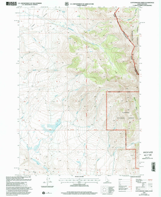 Classic USGS Cottonwood Creek Idaho 7.5'x7.5' Topo Map Image