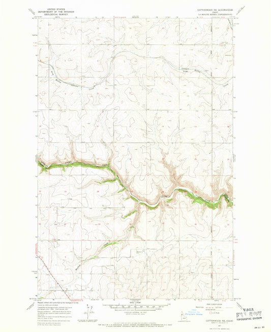 Classic USGS Cottonwood NE Idaho 7.5'x7.5' Topo Map Image