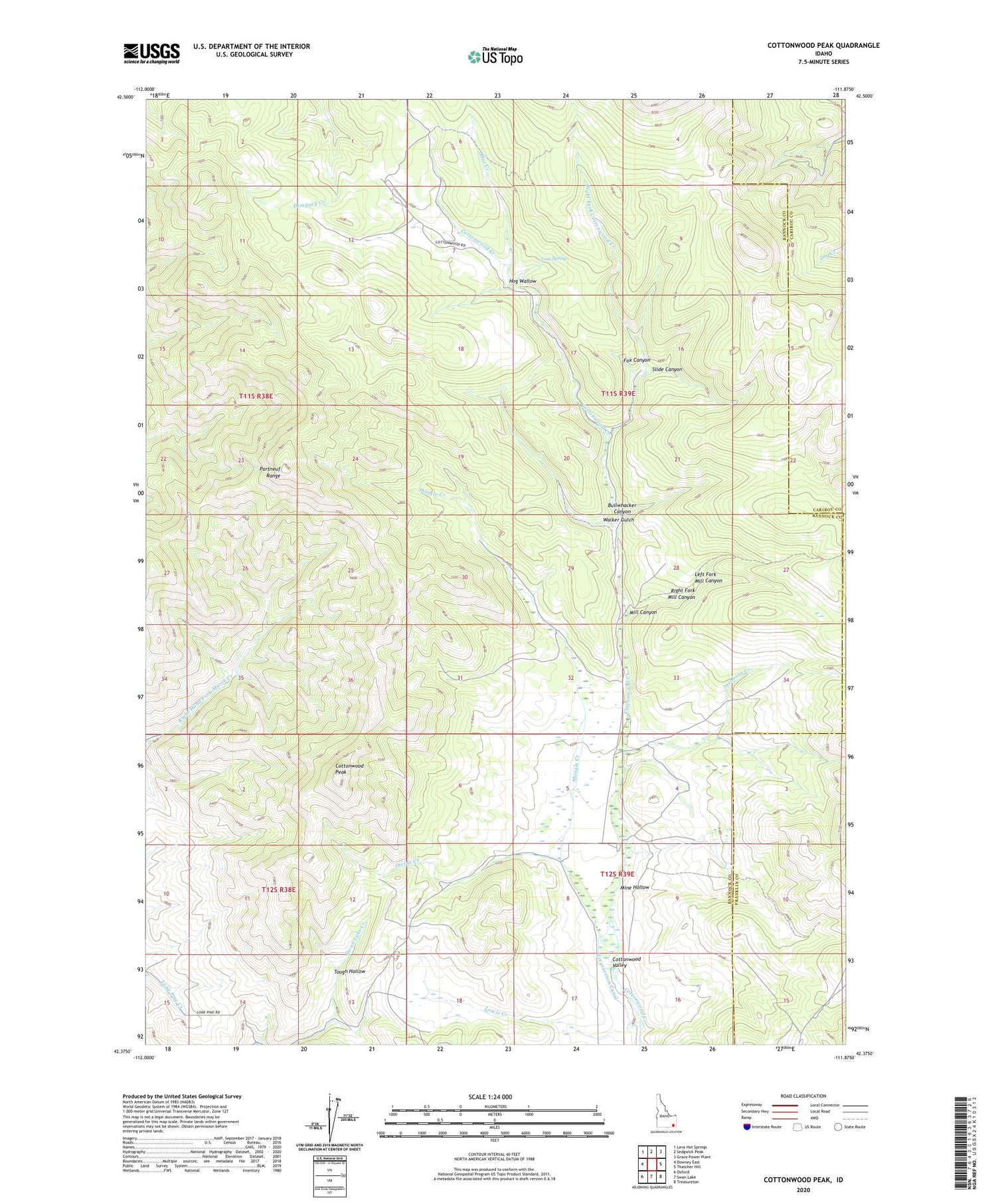 Cottonwood Peak Idaho US Topo Map Image